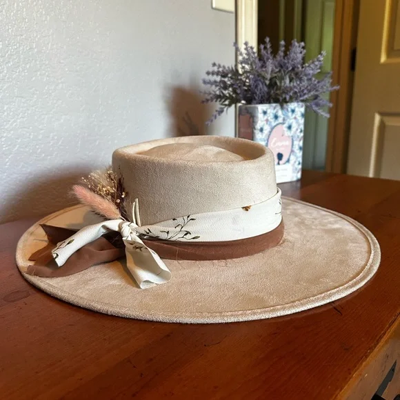 Freebird Georgia Suede Cream embellished Hat - Picture 2 of 9